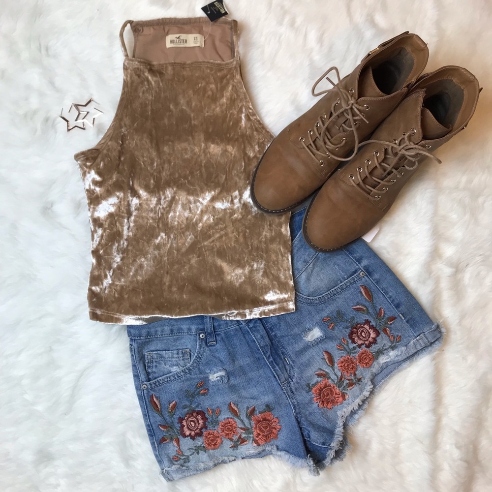 Velvet nude halter tank top